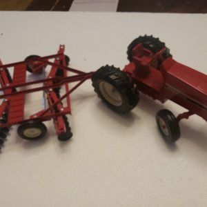 International Tractor and Disc Harrow Red Toy Collectible